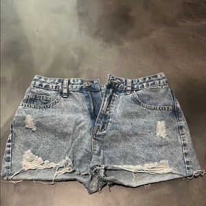SHEIN Blue Jean Shorts Distressed Frayed Hem